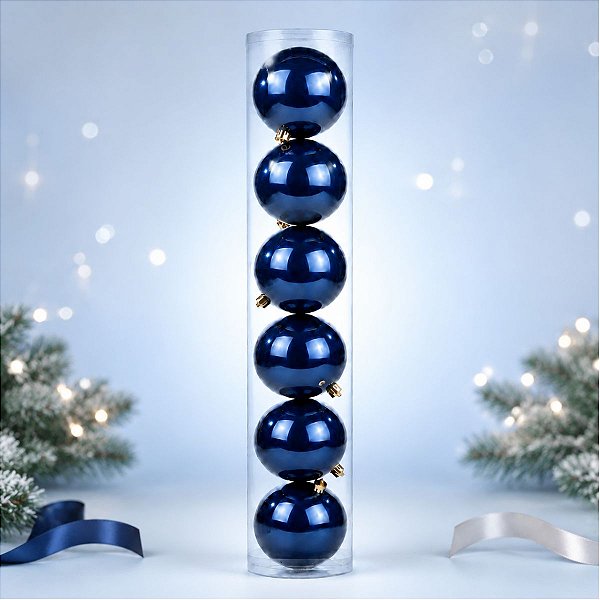 Bolas De Natal em Tubo - Azul - Perolada - 8cm - 6 unidades - Cromus - Rizzo