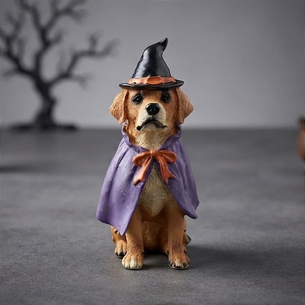 Enfeite Decorativo de Halloween em Resina - Cachorro Vira-Lata Bruxo - 12x6x8cm - 1 unidade - Cromus - Rizzo