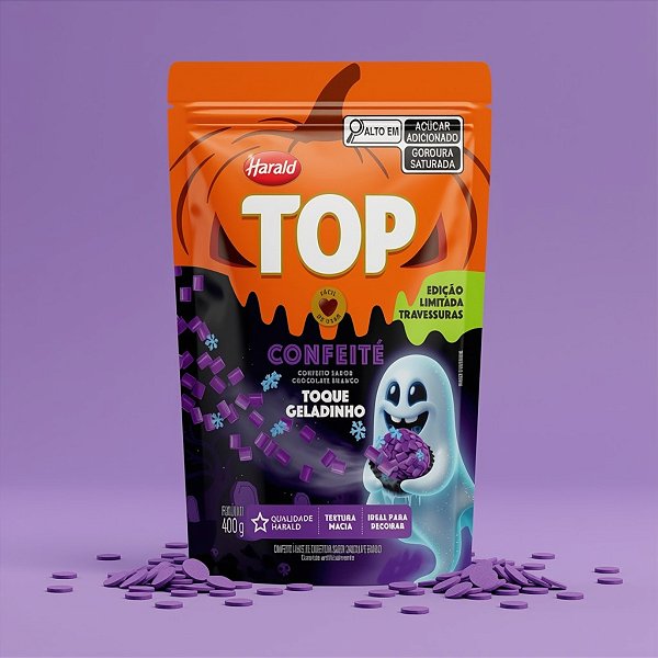 Top Confeité Sabor Chocolate Branco - Roxo Toque Geladinho - Halloween - Top - 400g - 1 unidade - Harald - Rizzo