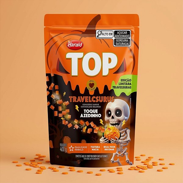 Top Confeité Sabor Chocolate Branco - Laranja Toque Azedinho - Halloween - Top - 400g - 1 unidade - Harald - Rizzo