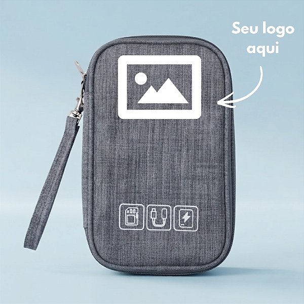 Necessaire Organizadora Porta Cabos Personalize com Logo - Cinza - 19x12x3,5cm - 1 unidade - Rizzo