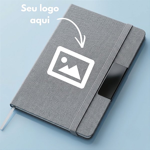 Caderno de Anotações em Tecido e Metal Personalize com Logo - Cinza - 21,5x14,5cm - 1 unidade - Rizzo