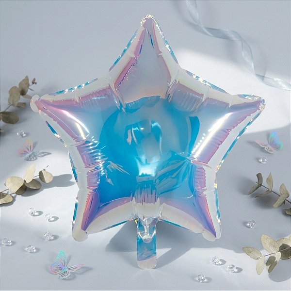 Balão de Festa 18" Microfoil - Estrela Holográfico Espelhado 2D - 45cm - 1 unidade - Rizzo