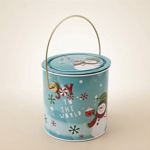 Lata de Natal de Metal com Alça - Boneco de Neve Azul  - 11x11,5x11cm - 1 unidade - Rizzo