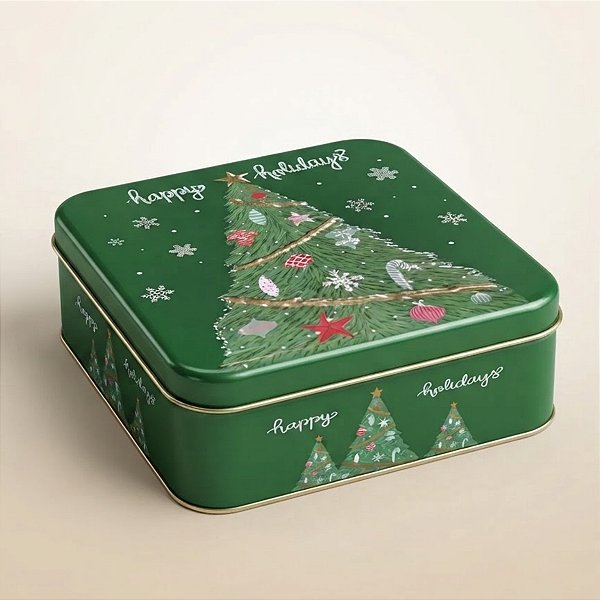 Lata de Natal de Metal - Happy Holidays - 17x17x6cm - 1 unidade - Rizzo
