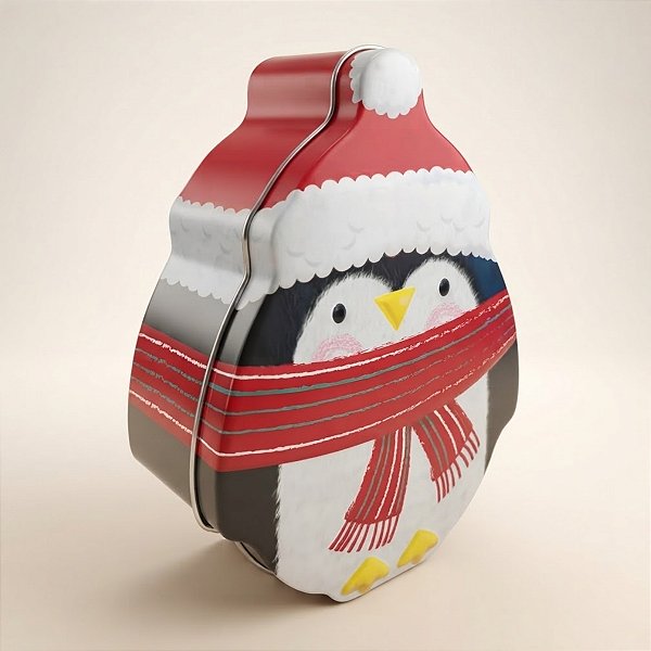 Lata de Natal de Metal - Pinguim Agasalhado - 11x13x5cm - 1 unidade - Rizzo