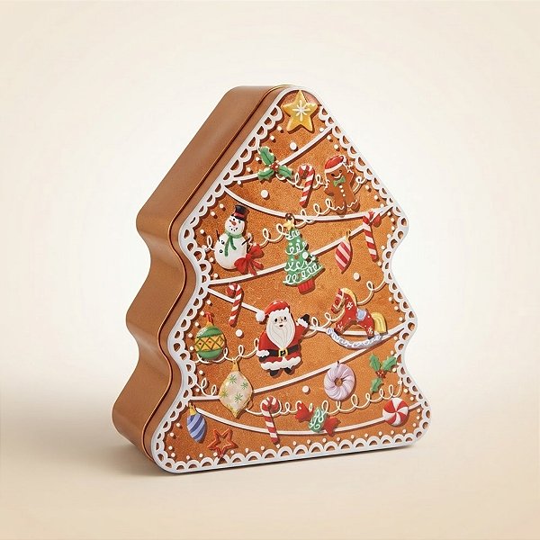 Lata de Natal de Metal - Árvore de Biscoito de Gengibre - 12x14x6cm - 1 unidade - Rizzo