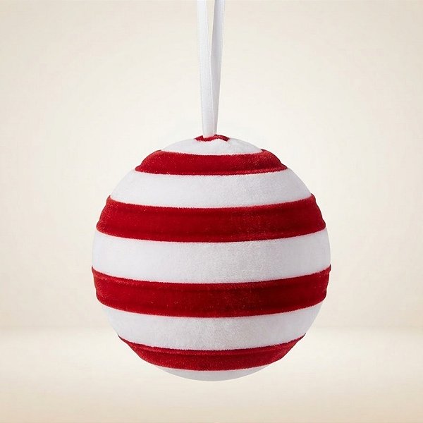 Bola de Natal - Veludo Vermelho e Branco - 12cm - 1 unidade - Rizzo