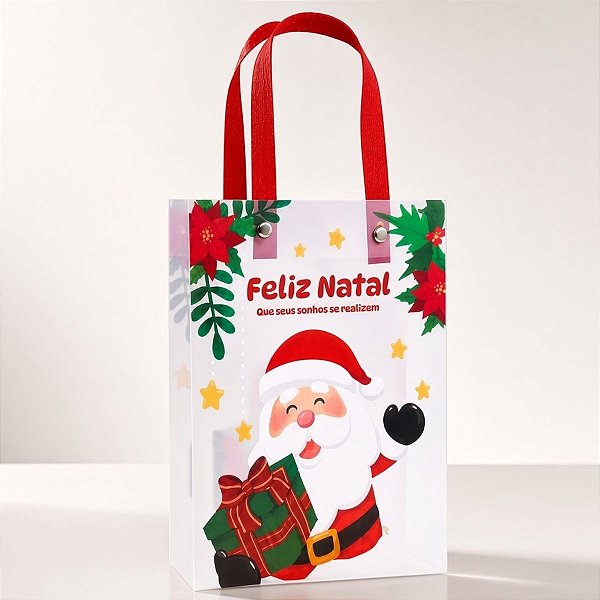 Sacola Transparente Fosca Com Alça de Fibra Vermelho - Que Seus Sonhos Se Realizem - 20x25cm - 1 unidade - Rizzo