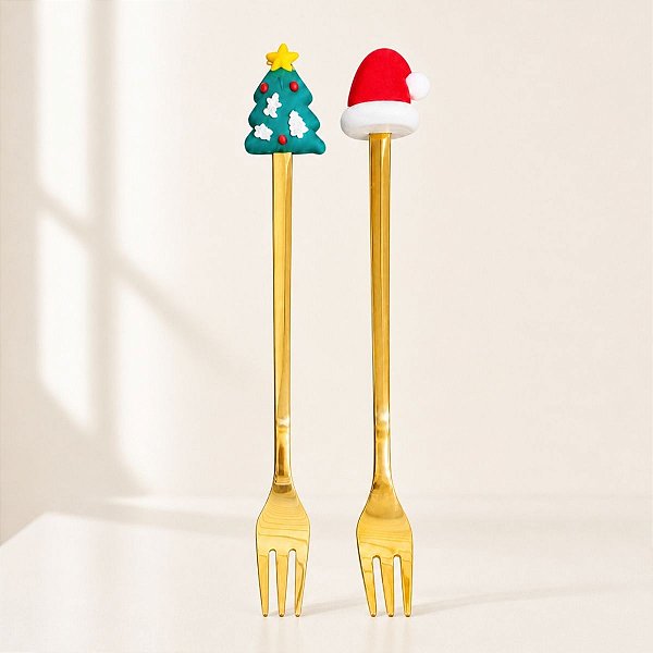 Kit Garfos Para Sobremesa de Natal - Árvore de Natal e Gorro de Natal - 17cm - 2 unidades - Rizzo