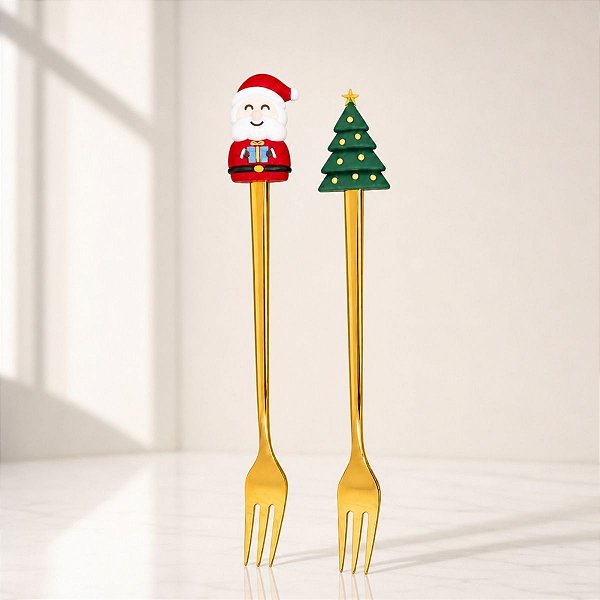Kit Garfos Para Sobremesa de Natal - Presente e Árvore de Natal - 17cm - 2 unidades - Rizzo