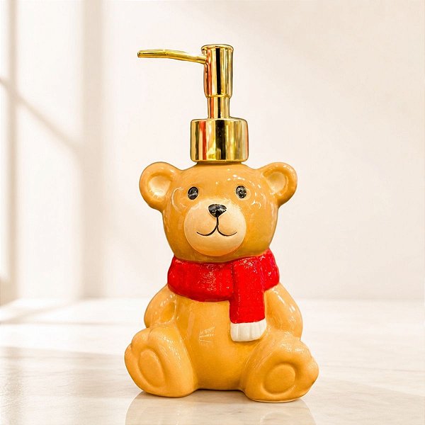Porta Sabonete Líquido de Natal - Urso de Cachecol - 18,3 cm - 1 unidade - Rizzo
