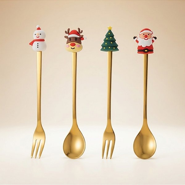 Kit Talheres para Sobremesa de Natal - 17cm - 4 unidades - Rizzo