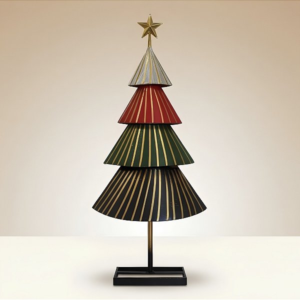Árvore de Natal de Ferro - Pinheiro Branco, Verde, Vermelho e Preto - 29x66x14cm - 1 unidade - Rizzo