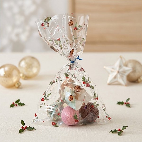 Saco Transparente Decorado de Natal - Natal Afetivo Verde - 15x22cm - 50 unidades - Cromus - Rizzo