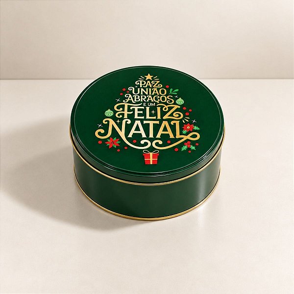 Lata de Metal de Natal - Paz União e Abraços - 13,85x6,7cm - 1 unidade - Rizzo