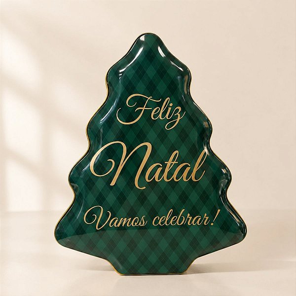 Lata de Natal de Metal - Vamos Celebrar - Verde - 18,4x15,2x6,5 cm - 1 unidade - Rizzo