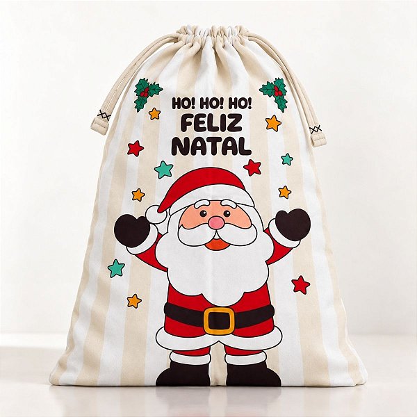 Saco para Presente de Natal em Tecido - Ho! Ho! Ho! - 40x57cm - 1 unidade - Rizzo