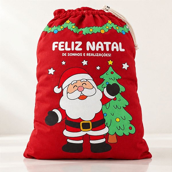 Saco para Presente de Natal em Tecido - Sonhos e Realizações - 40x57cm - 1 unidade - Rizzo