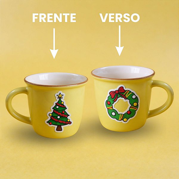 Caneca de Porcelana Natal - Amarelo - 140ml - 1 unidade - Rizzo