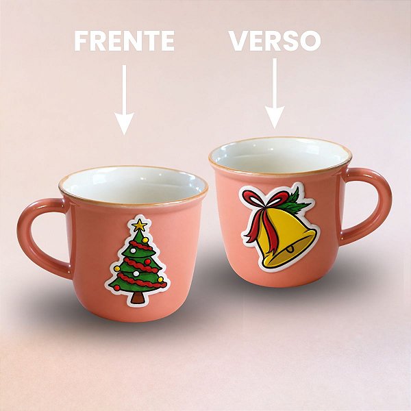 Caneca de Porcelana Personalizado Natal - Rosa Escuro - 140ml - 1 unidade - Rizzo
