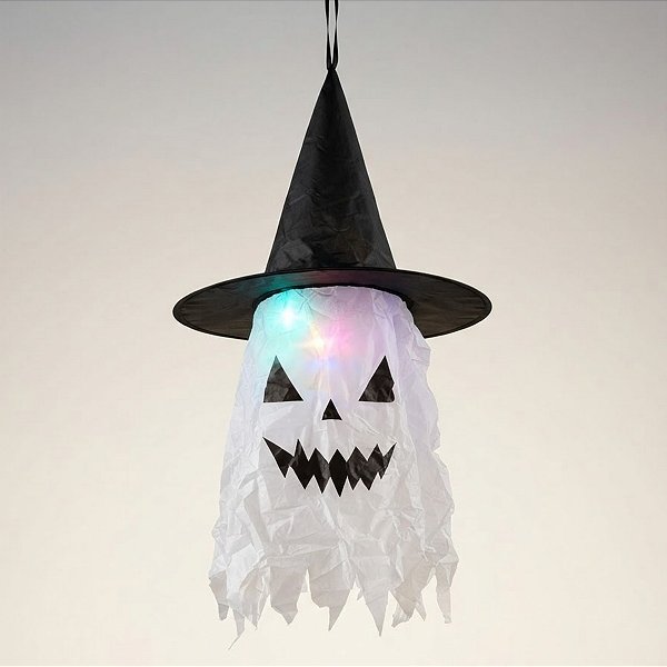 Enfeite Decorativo de Halloween com Led - Fantasma com Chapéu - 38x62x38cm - 1 unidade - Rizzo