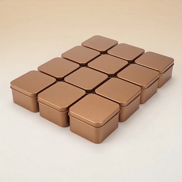 Lata de Metal Quadrada - Bronze - 6x4x6cm - 12 unidades - Rizzo