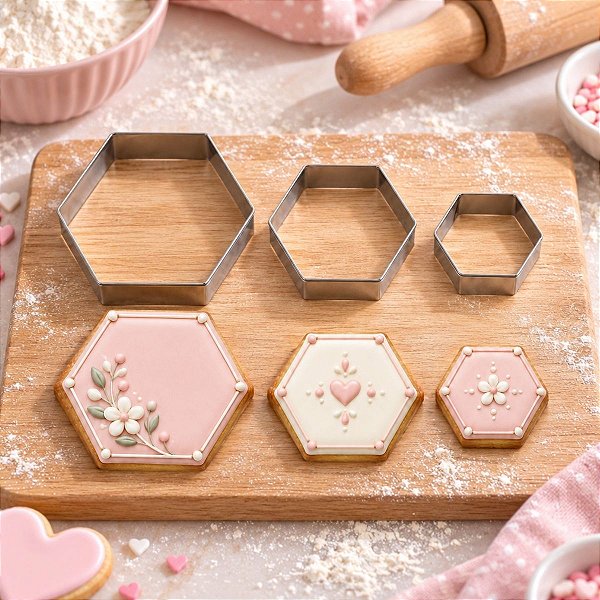 Kit Cortadores Hexágono - Sextavado - Ref.675 - 7x5x3cm - 3 unidades - RR Cortadores - Rizzo