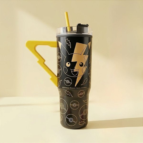 Caneca Térmica com Canudo - Pokemon Pikachu com Raio - 770ml - 1 unidade - Zonacriativa - Rizzo