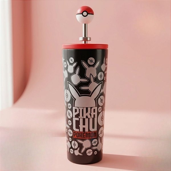 Copo Térmico com Tampa e Canudo - Pokemon Metal Meltdown - 770ml - 1 unidade - Zonacriativa - Rizzo