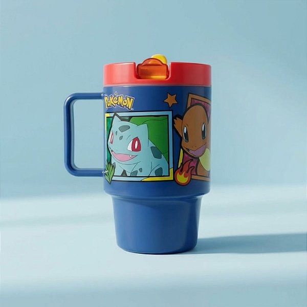 Copo Tumbler Infantil com Tampa e Canudo - Pokemon - 530ml - 1 unidade - Zonacriativa - Rizzo