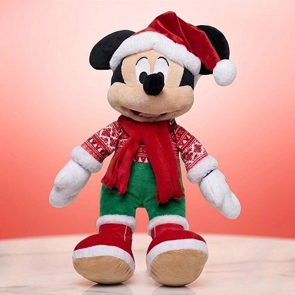 Pelúcia Mickey Mouse de Natal - Verde e Vermelho Cachecol - 30cm - Disney Original - 1 unidade - Cromus - Rizzo