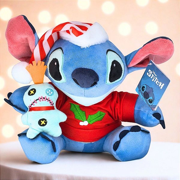 Pelúcia Stitch e Xepa de Natal - 25cm - Disney Original - 1 unidade - Cromus - Rizzo