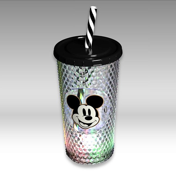 Copo de Plástico com Tampa, Canudo e LED - Mickey Clássico - Preto - 490ml - 1 unidade - Disney Original - Rizzo
