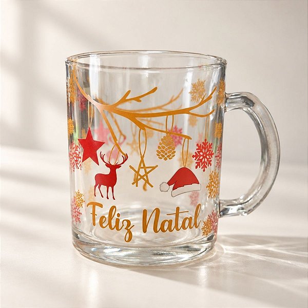 Caneca de Vidro de Natal - Estampa Natalina - 335ml  - 1 unidade - Rizzo