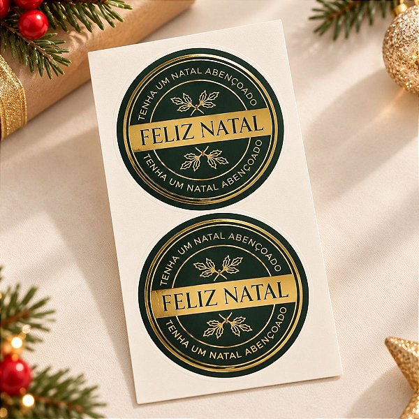 Adesivo Decorativo de Natal - Feliz Natal Ramos - Ref.2562 - 4x4cm - 30 unidades - Stickr - Rizzo