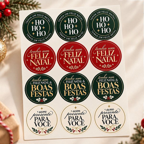 Cartela Adesiva de Natal - Adesivos Natalinos - 3,5x3,5cm - 24 unidades - Stickr - Rizzo