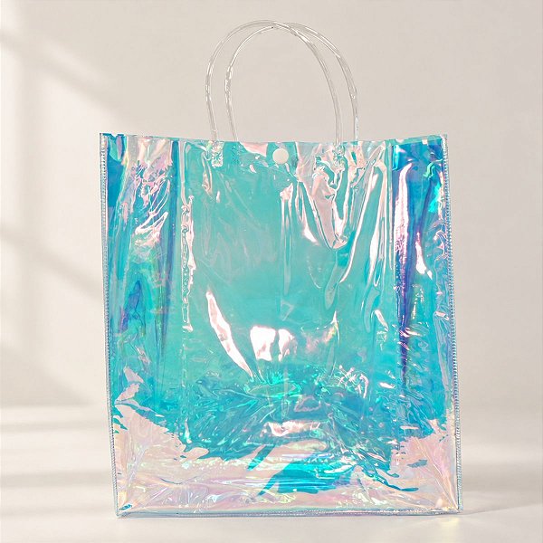 Sacola Nacarado Transparente Botão - G 30x26x10cm - 1 unidade - Rizzo