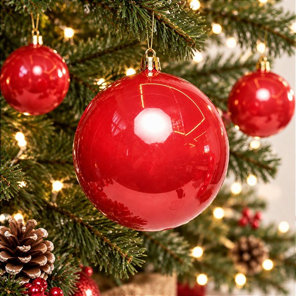 Bolas de Natal em Tubo - Vermelho - Perolado - 12cm - 4 unidades - Cromus - Rizzo