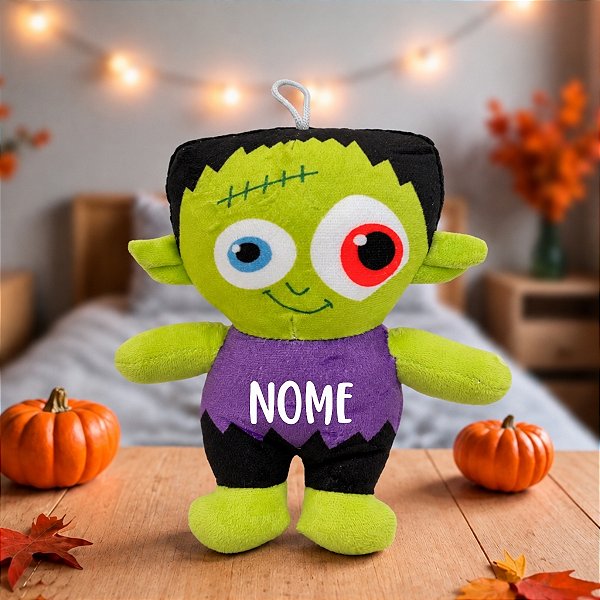 Pelúcia Frankstein Personalizado com Nome - Verde e Roxo - Halloween - 20,5cm - 1 unidade - Rizzo