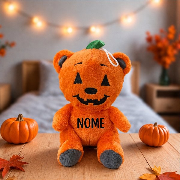 Pelúcia Urso Abóbora Personalizado com Nome - Halloween  - 14x22cm - 1 unidade - Rizzo
