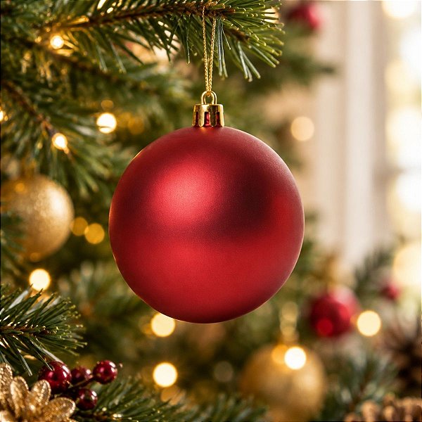 Bolas de Natal em Tubo - Vermelho - Fosco - 8cm - 6 unidades - Cromus - Rizzo