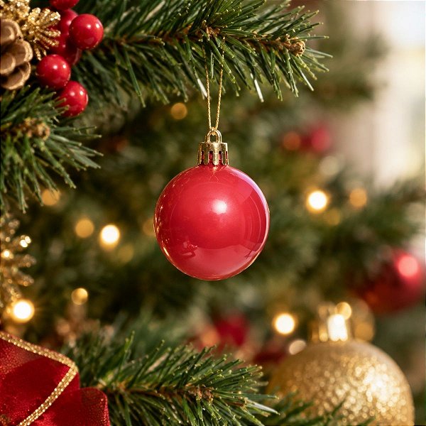 Bolas de natal em Tubo - Vermelho - Perolado - 4cm - 6 unidades - Cromus - Rizzo