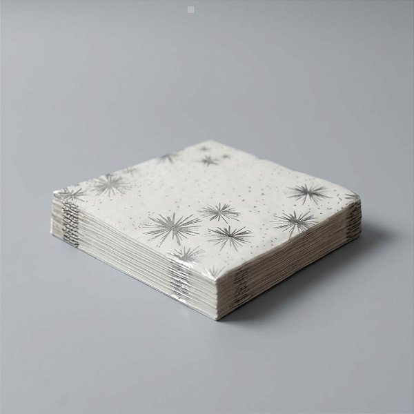 Guardanapo de Papel Natalino - Fogos Metalizado Prata - 33cm - 20 unidades - Rizzo