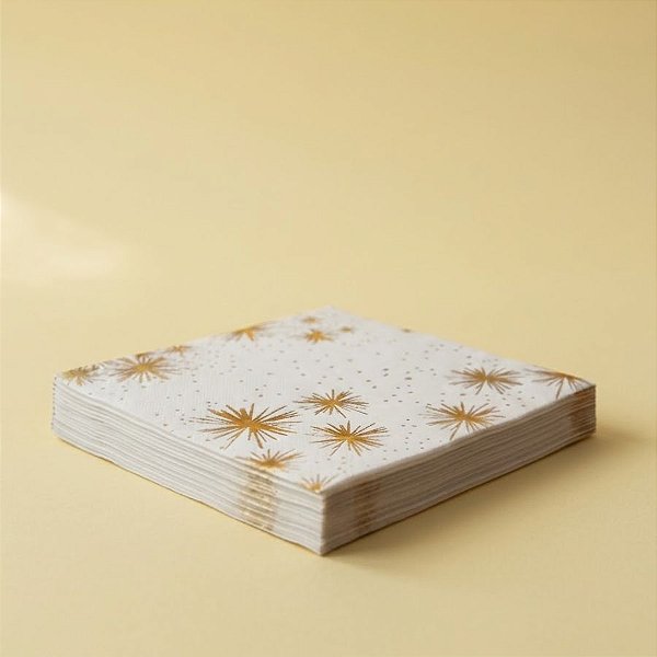 Guardanapo de Papel Natalino - Fogos Metalizado Dourado - 33cm - 20 unidades - Rizzo