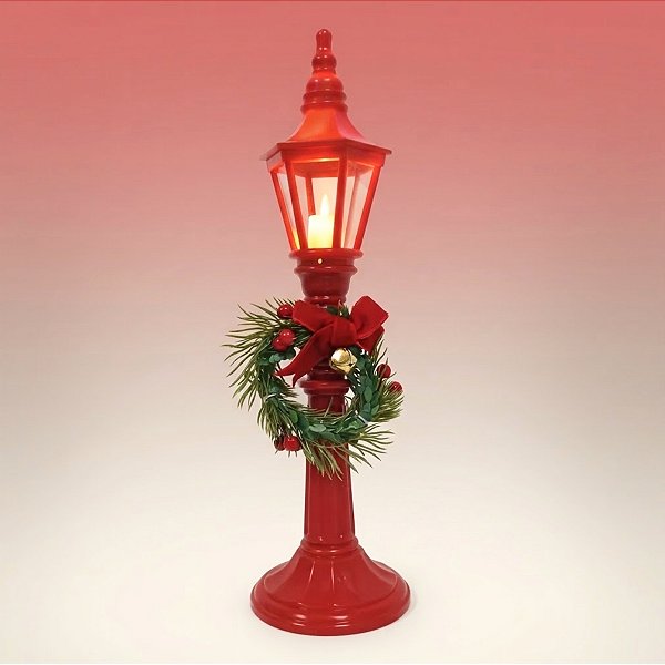 Enfeite Decorativo De Natal - Mini Poste com Guirlanda e LED - Vermelho - 9x31x9cm - 1 unidade - Cromus - Rizzo