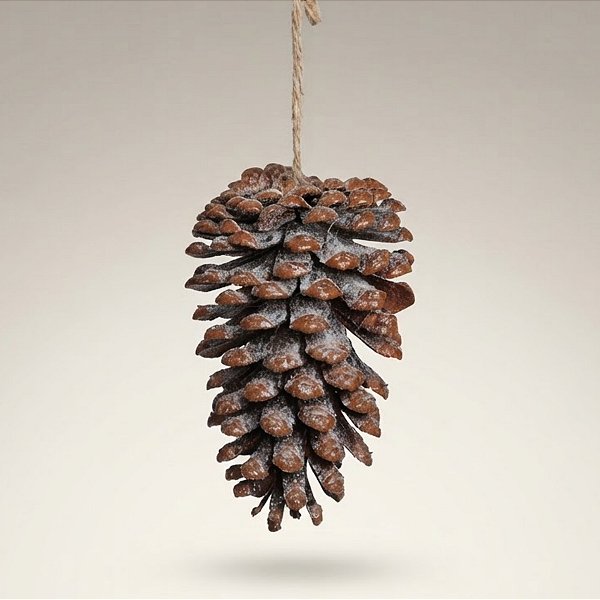 Enfeite para Pendurar de Natal - Pinha Marrom Nevada e Glitter - 9x16x9cm - 1 unidade - Cromus - Rizzo