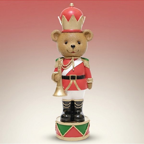 Soldado de Chumbo Urso de Resina com Trompete - Marrom, Vermelho e Verde - 9x30x9cm - 1 unidade - Cromus - Rizzo
