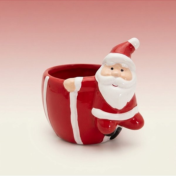 Mini Vaso Decorativo de Natal - Papai Noel Escalando - Branco e Vermelho - 8x9x10cm - 1 unidade - Cromus - Rizzo