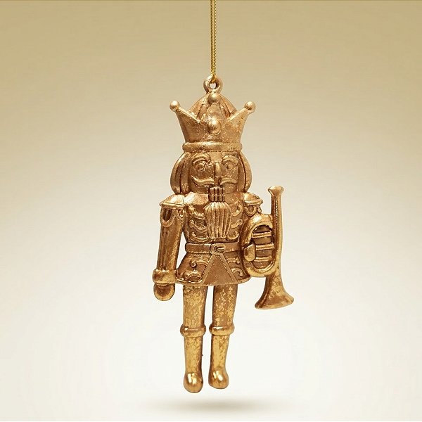 Enfeite Para Pendurar de Natal - Soldado Ouro com Trompete - 6x12,5x1,5cm - 1 unidade - Cromus - Rizzo